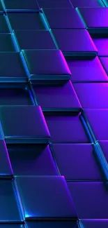 A futuristic neon blue and purple cubes wallpaper.