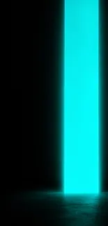 Neon blue light portal on dark background.