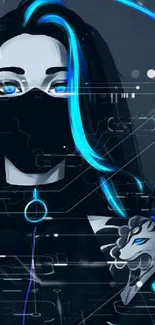 Stylish neon blue ninja-themed wallpaper design.