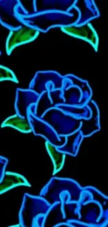 Neon blue rose pattern mobile wallpaper.