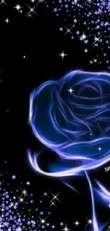 Neon blue rose with starry background wallpaper.