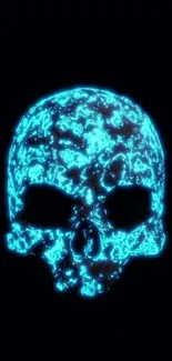 Neon blue skull design on black background wallpaper.