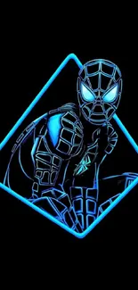 Neon blue superhero in dynamic pose.