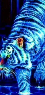 Eye-catching neon blue tiger art wallpaper with vibrant details.