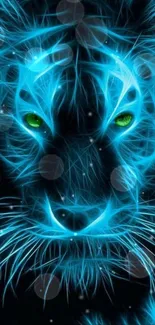 Neon blue tiger art glowing in dark wallpaper.