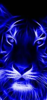 Neon blue tiger digital art wallpaper with glowing features.
