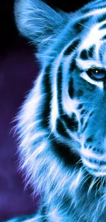 Neon blue tiger artwork for mobile wallpaper.