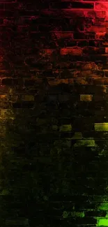 Neon framed brick wall with gradient lights.