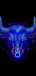 Neon bull head art on black background wallpaper.