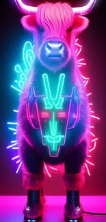 Colorful neon bull with futuristic design.