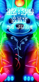 Bright neon bunny wallpaper with vibrant colors and digital art.