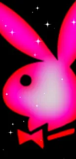 Neon pink bunny logo on a black background.