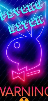 Neon bunny with vibrant colors and bold text on mobile wallpaper.