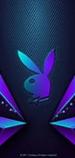 Vibrant neon blue bunny wallpaper with geometric design.