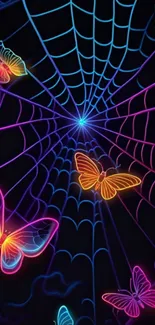 Neon butterflies on a spider web.