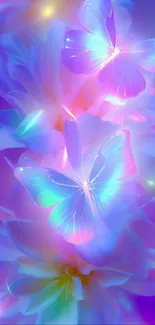 Neon butterflies with glowing colors in a fantasy setting.