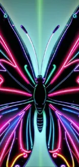 Vibrant neon butterfly wallpaper with glowing colors and intricate design.