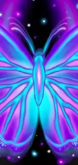 Neon butterfly wallpaper with cosmic background.