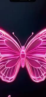 Neon pink butterfly glowing on phone screen.