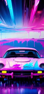 Vibrant neon-colored car on artistic background.