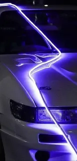 Neon-lit car with glowing purple highlights.