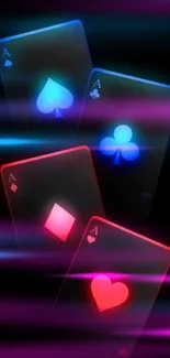 Neon cards wallpaper with aces glowing against a black background.