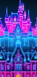 Neon castle fantasy art with vibrant colors.