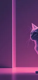 Modern neon cat wallpaper with pink glow for mobile.