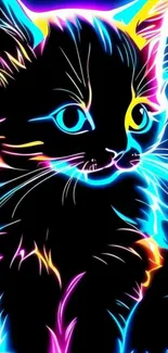 Neon art cat wallpaper with vibrant colors.