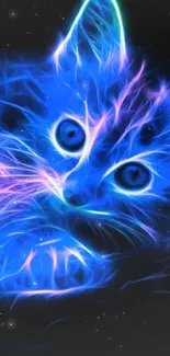 Vibrant neon cat wallpaper with electric blue glow.