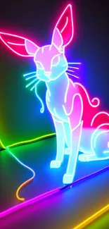 Neon cat art mobile wallpaper with vibrant colors.