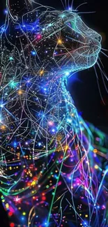Vibrant neon cat with cosmic patterns