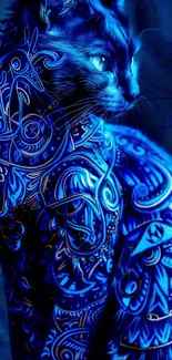 Artistic neon cat with blue patterns