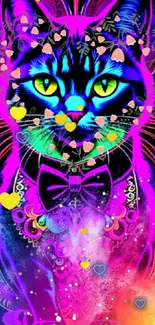 Colorful neon cat art with vibrant patterns.