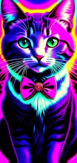 Vibrant neon cat art with glowing colors.