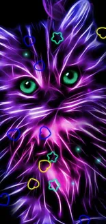 Colorful neon cat glowing in the dark.