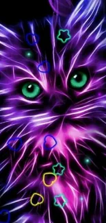 Neon cat art wallpaper with glowing colors.