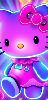 Neon cartoon cat with vibrant colors and playful design.