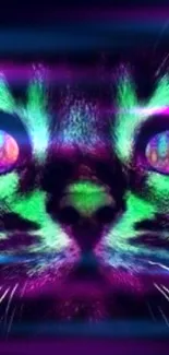 Vibrant neon cat face with glowing accents in mobile wallpaper.