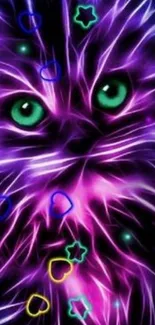 Vibrant neon cat wallpaper with glowing colors.