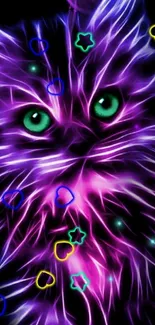 Neon cat with vibrant purple glow on dark background.