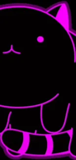 Neon cat with black background, pink outlines, and minimalist design style.