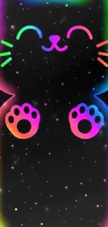 Neon rainbow cat wallpaper with black background.