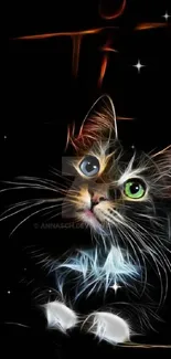 Neon art illustration of a cat on a black background.