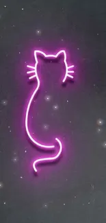 Neon pink cat outline on dark background wallpaper.