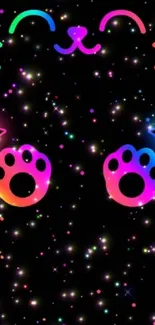 Neon cat with starry background wallpaper.