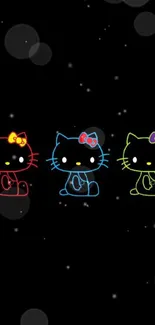 Vibrant neon cat wallpaper with colorful designs on a black background.