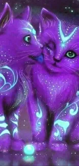 Neon purple cats with glowing patterns in a fantasy design.