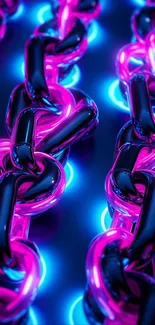 Neon pink and blue chains with a modern artistic design.