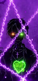 Anime figure with neon chains and glowing heart design.